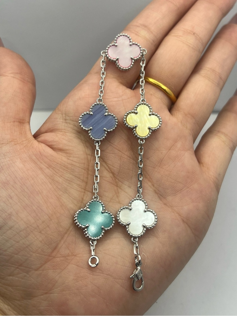 Pastel Clover Link Bracelet in Pink, Blue, Yellow, Green & White